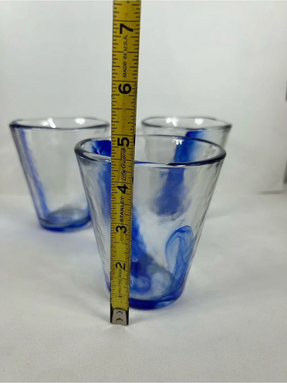 Set of 3 Bormioli Rocco Murano Cobalt Blue Swirl Tumblers Drinking Glasses